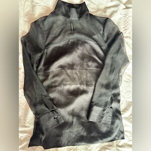H&M Black Sheer Organza High Neck Satin Panel Blouse Long Sleeve Elegant size 2